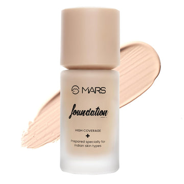 MARS SPF50 PA++++ High Coverage Liquid Foundation | Blemish Free & Blendable Foundation for Makeup (40ml) (SHADE-01)