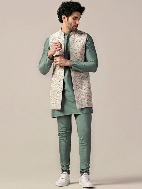 Floral Printed Regular Kurta With Churidar & Jacket
