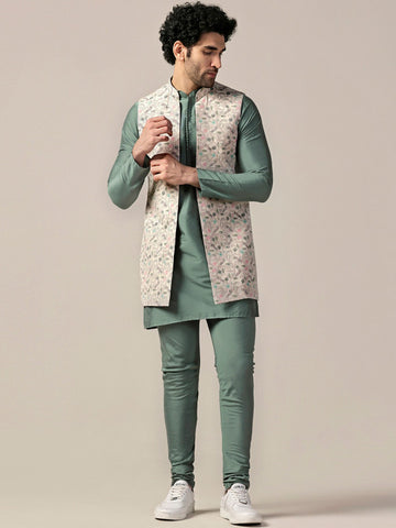 Floral Printed Regular Kurta With Churidar & Jacket