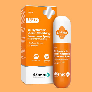 The Derma Co 1% Hyaluronic Quick-Absorbing Sunscreen Spray with Hyaluronic Acid & Vitamin E - 100 ml