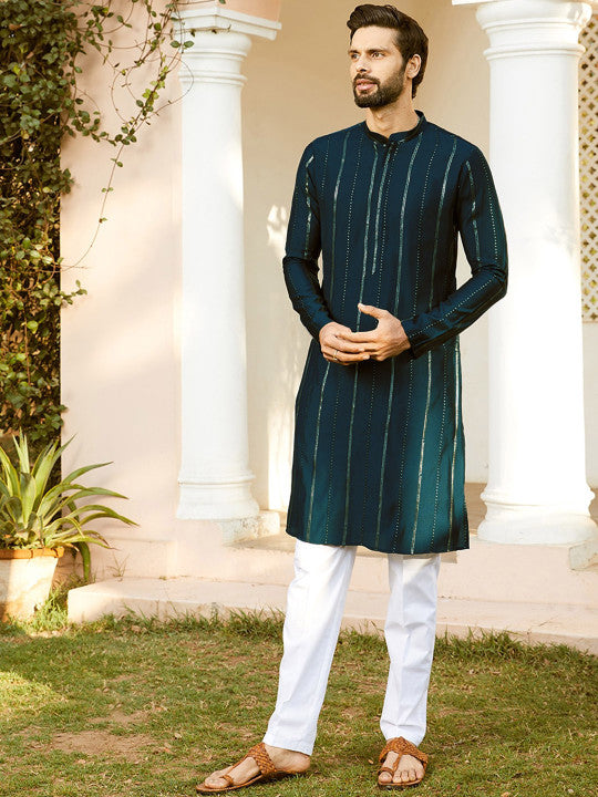 See Designs Embroidered Regular Sequinned Chanderi Silk Kurta with Pyjamas