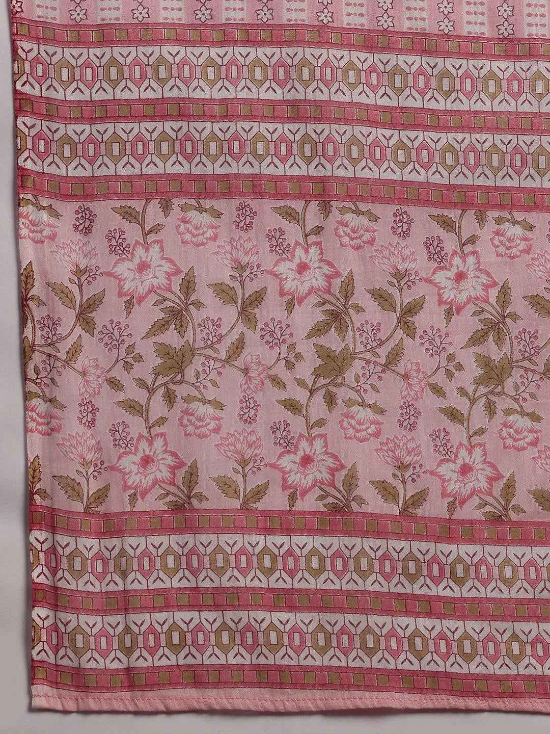 Plus Size Pink Yoke Design Cotton Straight Suit With Dupatta