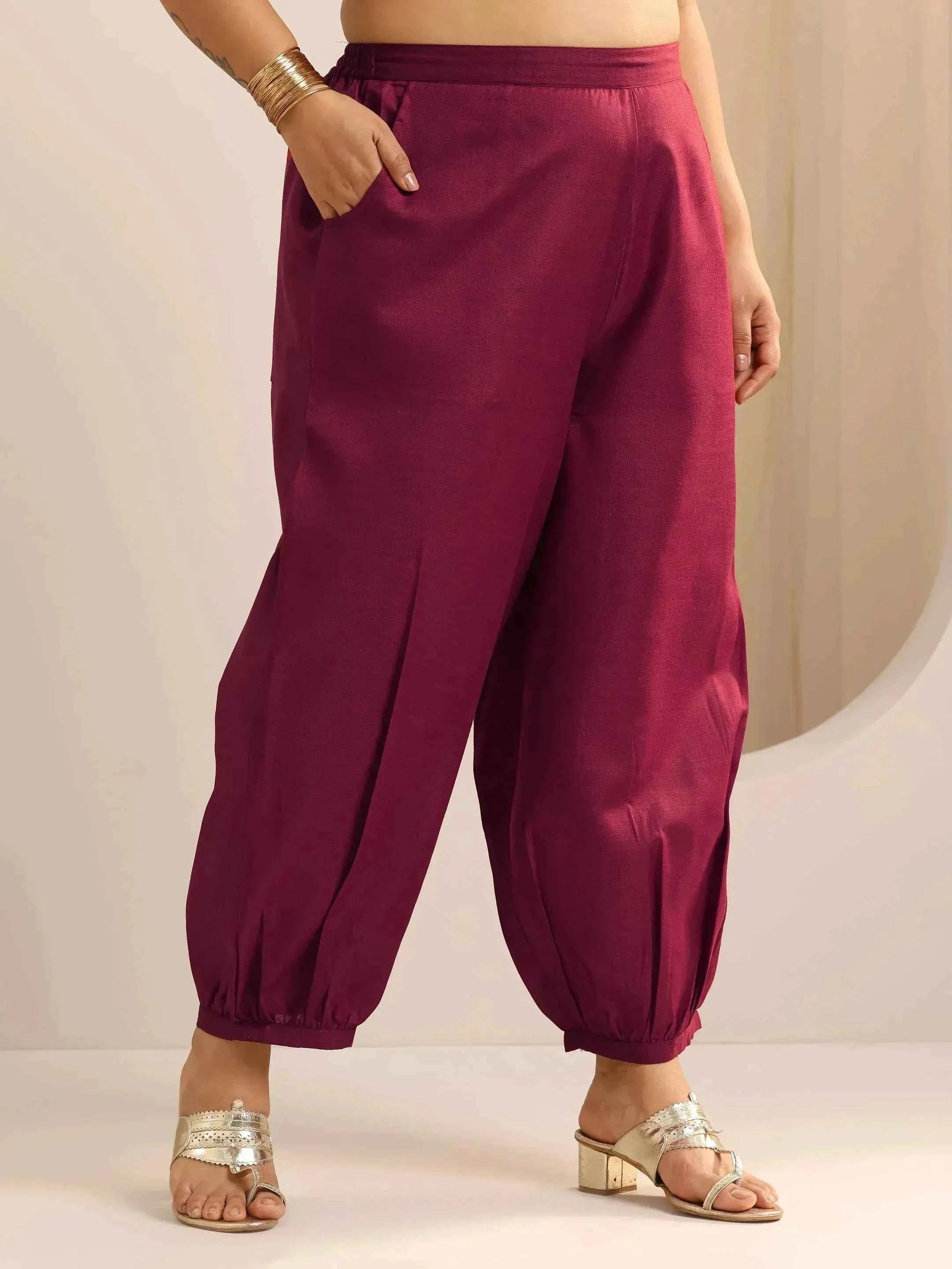 Plus Size Maroon Solid Cotton Blend Straight Suit Set With Dupatta