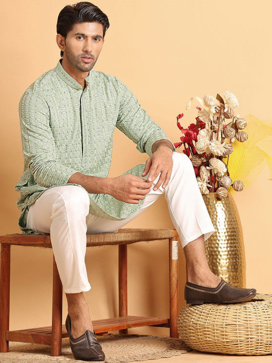 Anouk Men Embroidered Regular Chikankari Kurta with Pyjamas