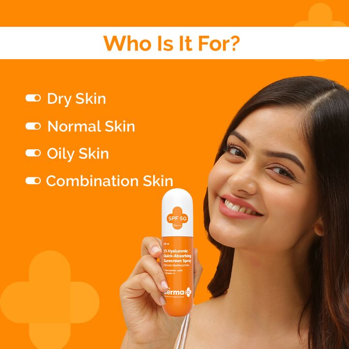 The Derma Co 1% Hyaluronic Quick-Absorbing Sunscreen Spray with Hyaluronic Acid & Vitamin E - 100 ml