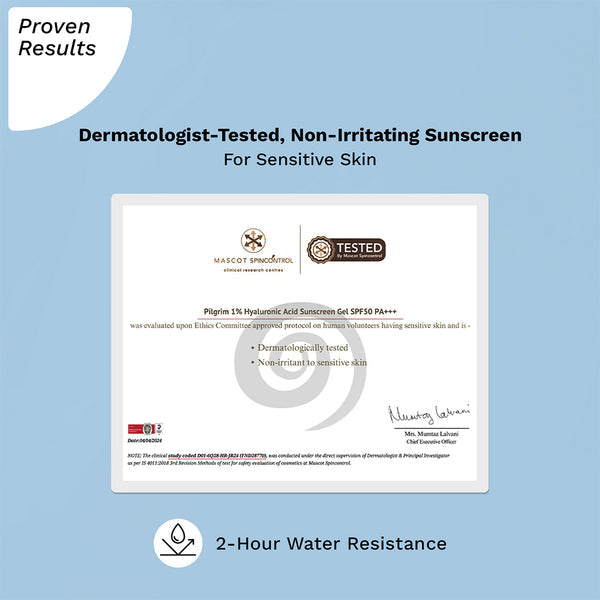 Pilgrim 1% Hyaluronic Acid Sunscreen Gel SPF 50 PA+++ 50gm