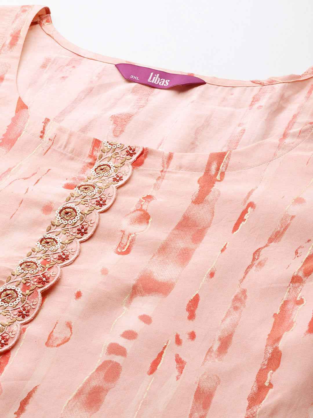 Plus Size Peach Printed Silk Straight Kurta