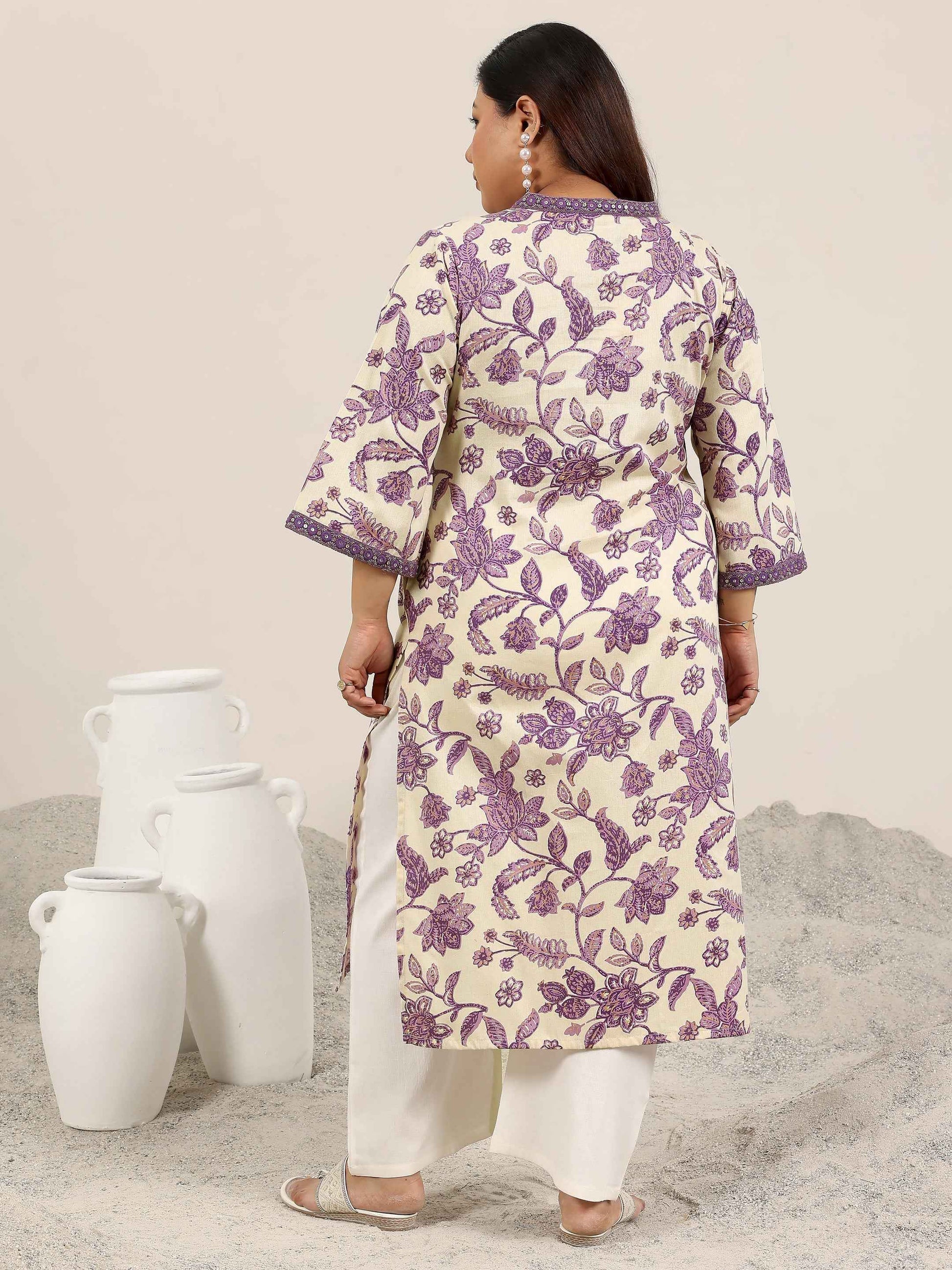 Plus Size Off White Printed Rayon Kurta
