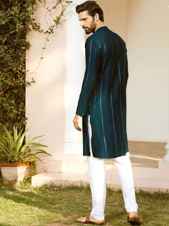 See Designs Embroidered Regular Sequinned Chanderi Silk Kurta with Pyjamas