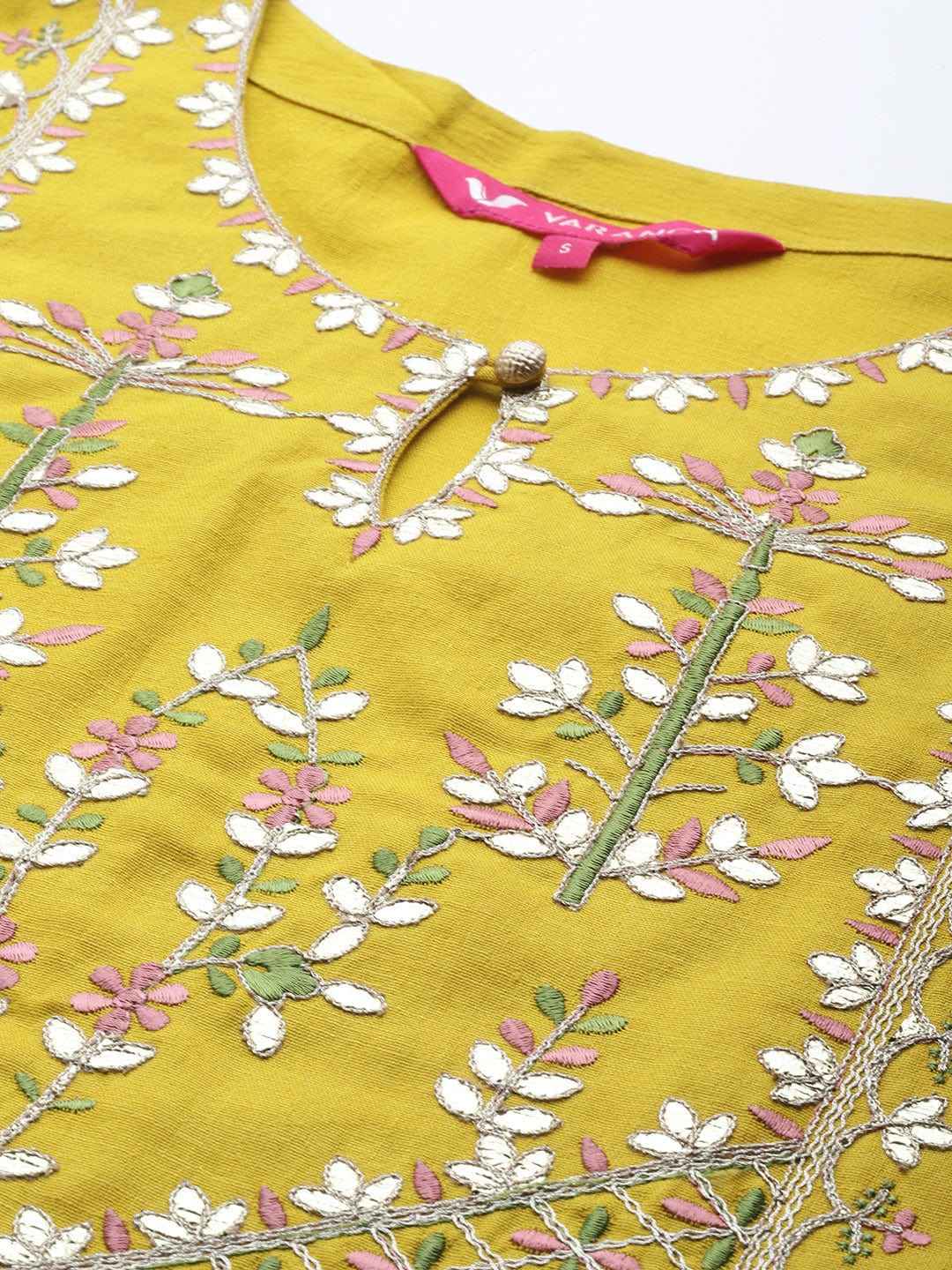 Women Yellow Yoke Design Kurta With Trousers And Dupatta Set