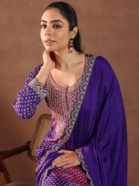 Libas Women Bandhani Printed Regular Kurta with Trousers & With Dupatta