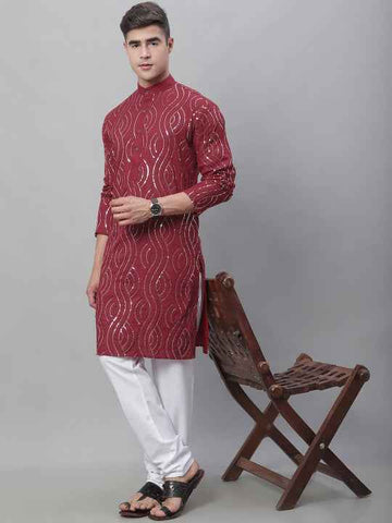 Sequin Embroidered Pure Cotton Kurta with Churidar