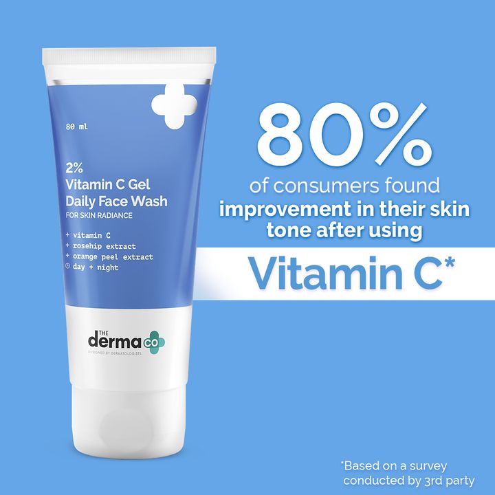 The Derma Co 2% Vitamin C Gel Daily Face Wash with Vitamin C, Rosehip & Orange Peel Extract for Glowing Skin - 80ml