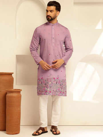 SOJANYA Men Floral Embroidered Regular Thread Work Kurta with Pyjamas