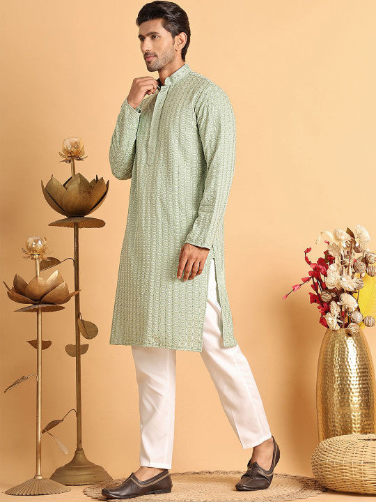 Anouk Men Embroidered Regular Chikankari Kurta with Pyjamas