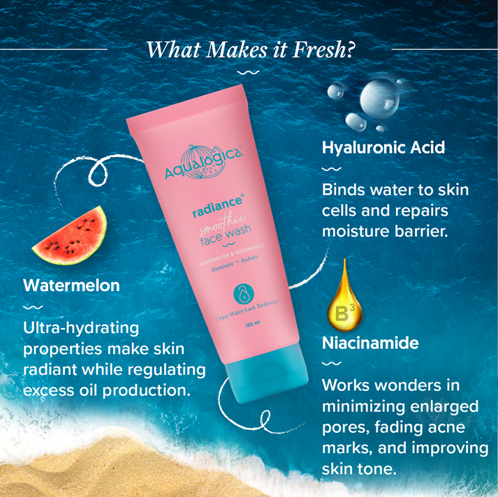 Aqualogica Radiance+ Smoothie Face Wash with Watermelon & Niacinamide for Clear & Oil-Free Skin - 100ml