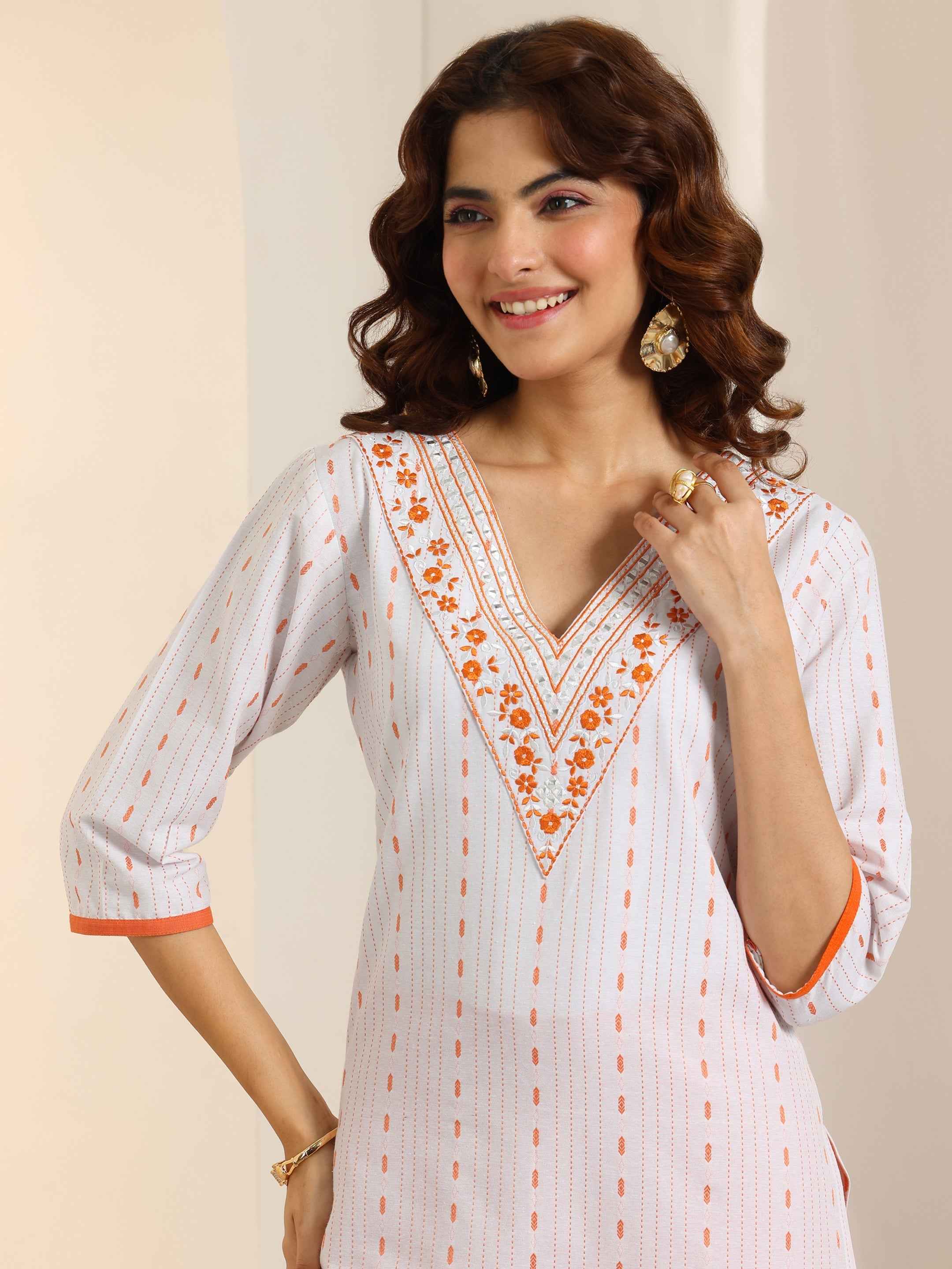 White Woven Design Cotton Blend Straight Suit Set With Dupatta