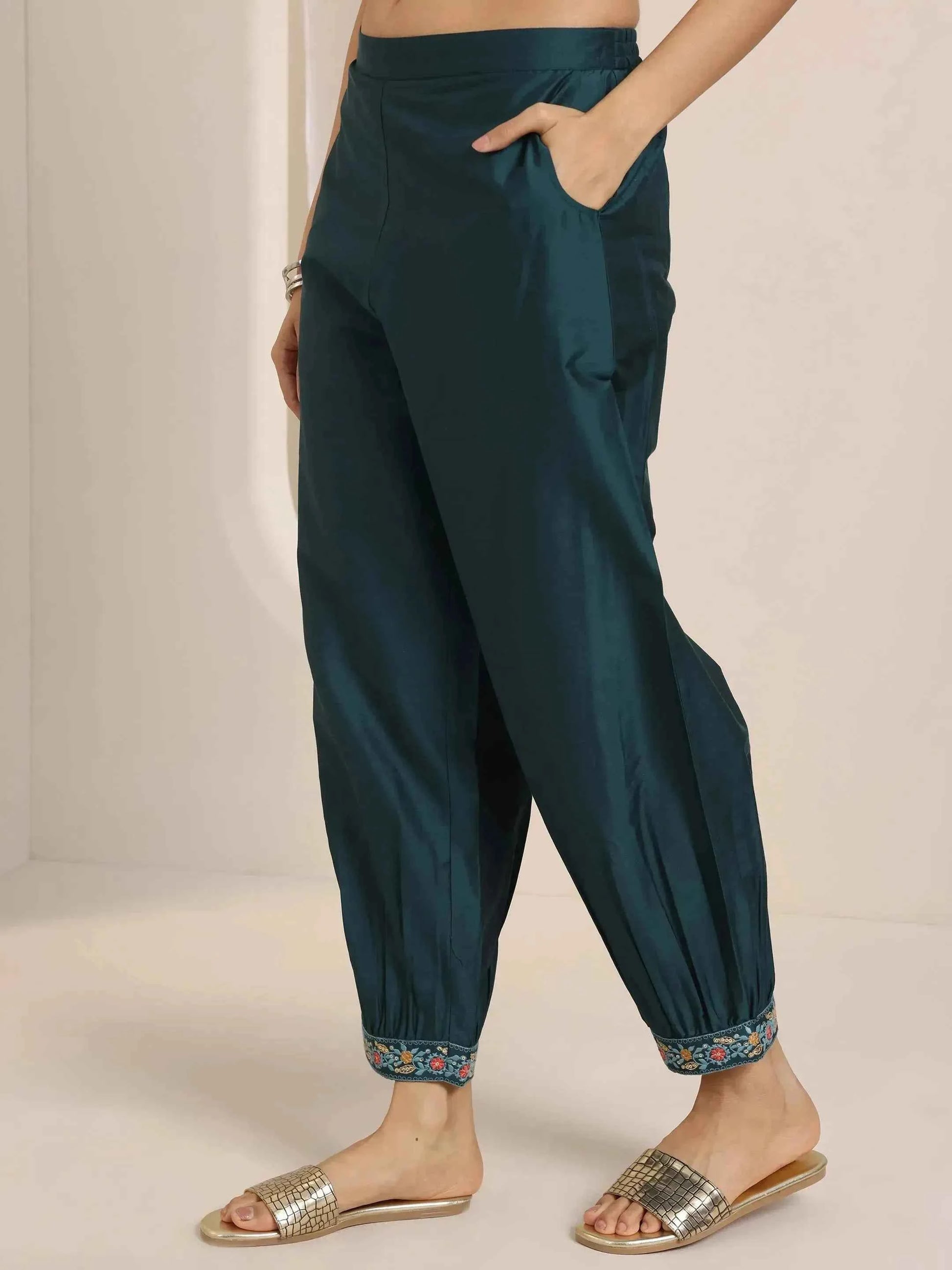 Teal Blue Yoke Design Viscose Rayon Straight Suit Set With Dupatta