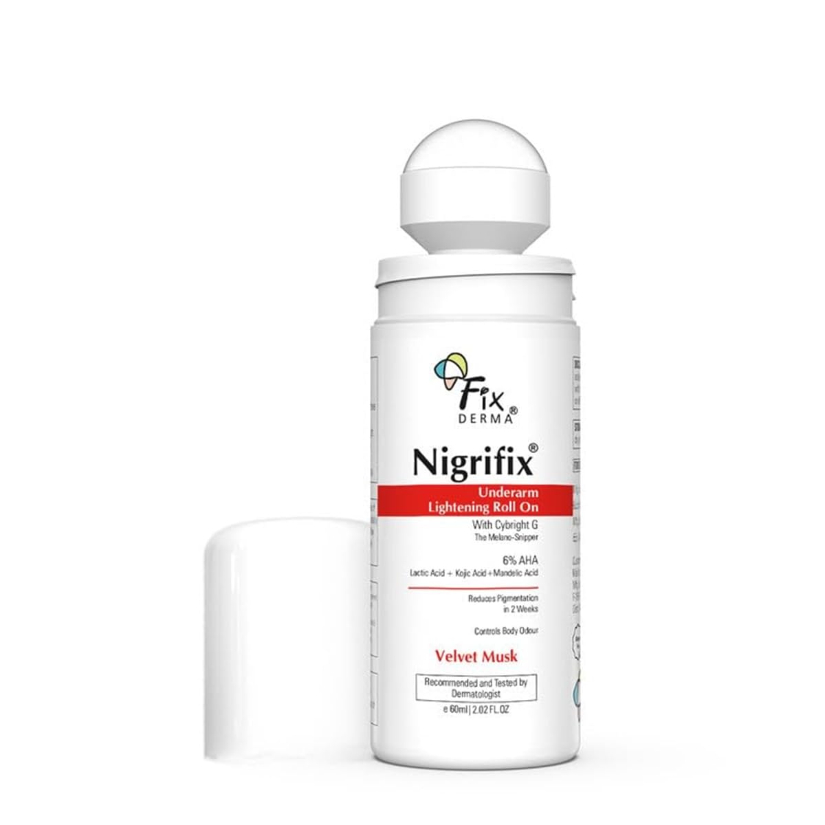 FIXDERMA Nigrifix Underarm Roll On With 6% AHA, Lactic Acid & 1% Mandelic Acid & Kojic Acid | Brightens Skin & Exfoliates Underarm | For Sensitive Skin - 60Ml (Pack Of 2), For Unisex