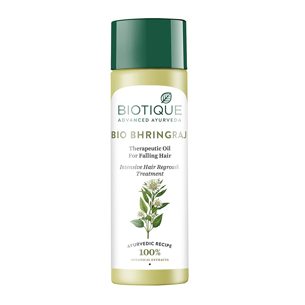 Biotique Bio Bhringraj Therapeutic Hair Oil for Falling Hair | Intensive Hair Regrowth Treatment | Nourishing Hair Follicles| Strong and Shiny Hair| For All Skin Types| 200m