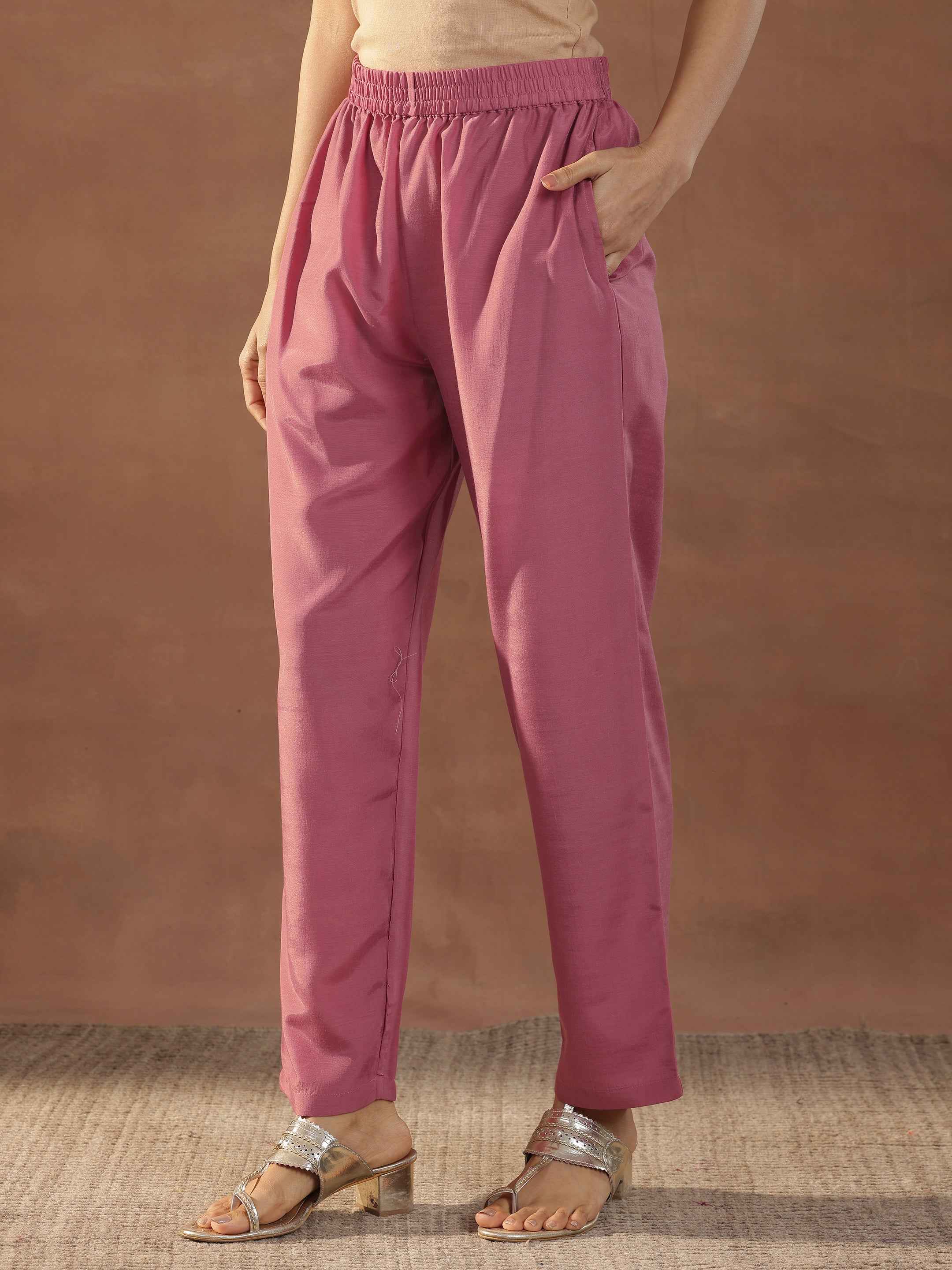 Pink Embroidered Silk Blend Straight Suits With Dupatta