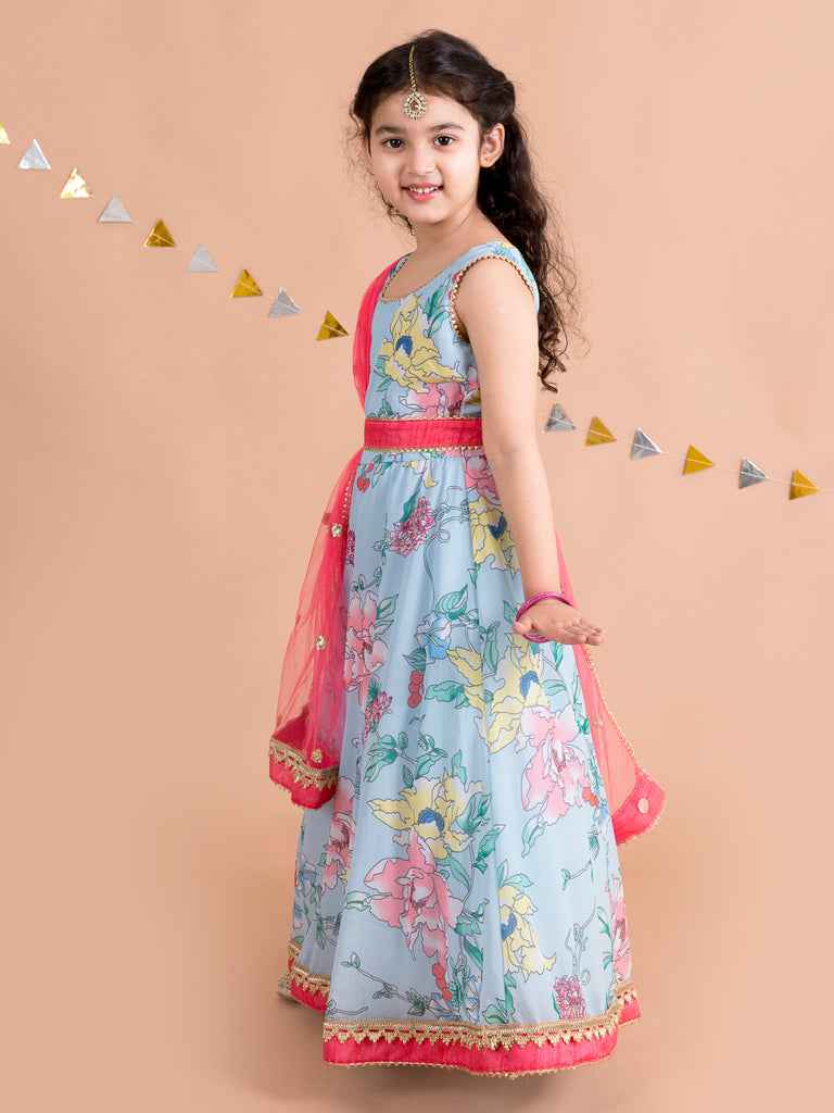 Pspeaches Floral Print A-Line Ethnic Dress (IW-Bluedigital)