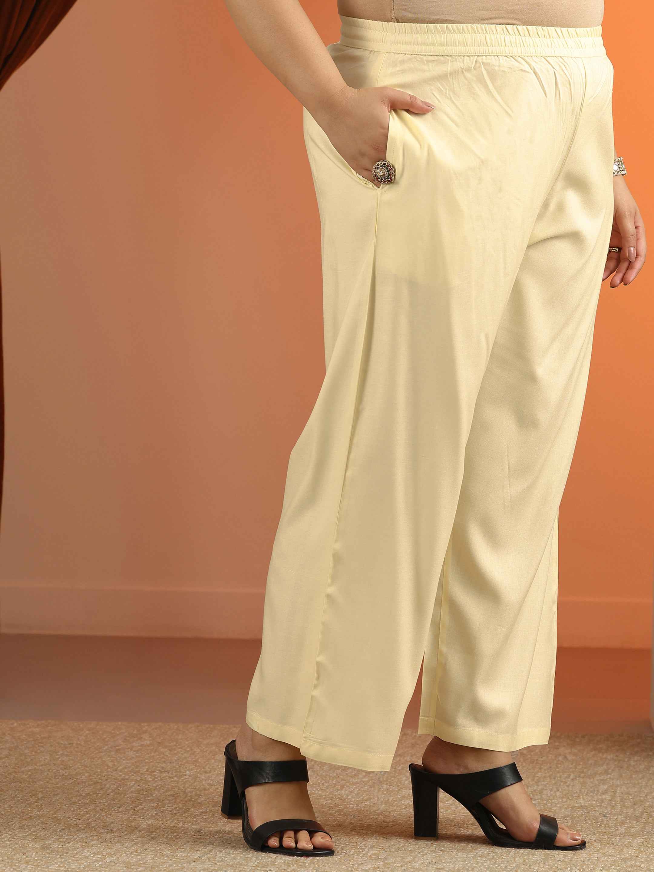 Plus Size Cream Woven Design Cotton Blend Straight Suit Set With Dupatta