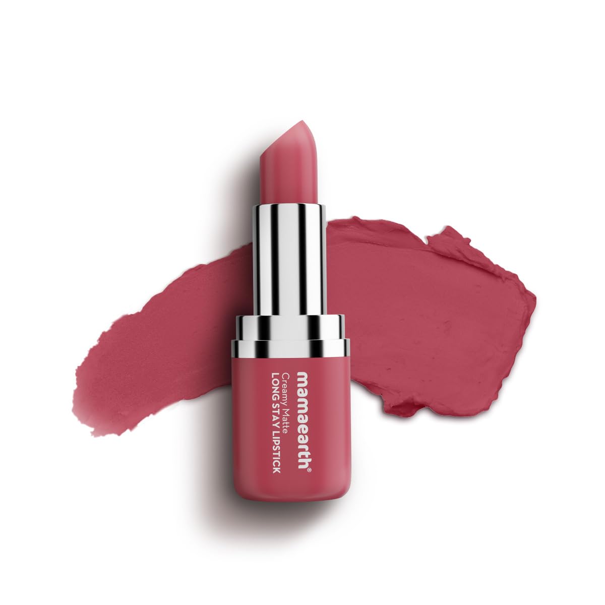 Mamaearth Creamy Matte Long Stay Lipstick with Murumuru Butter and Vitamin E for 8-Hour Long Stay (Flakeproof & Non-Drying | Intense Color Payoff) - 4.2g (Rose Nude)