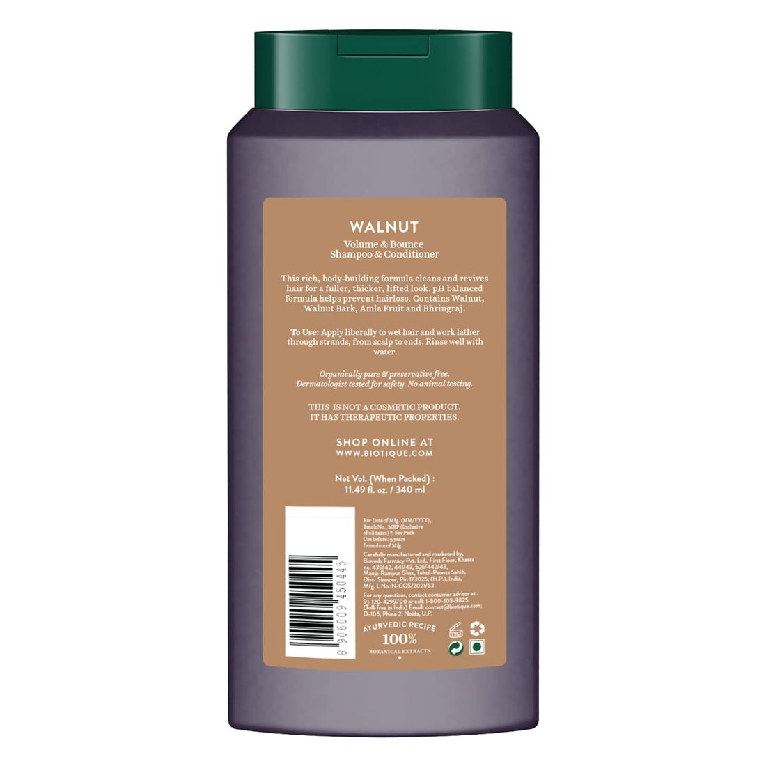 Biotique Bio Walnut Volume and Bounce Shampoo and Conditioner | For Fine and Thinning Hair| Volumizing Shampoo for Thin Hair |100% Botanical Extracts |340ml