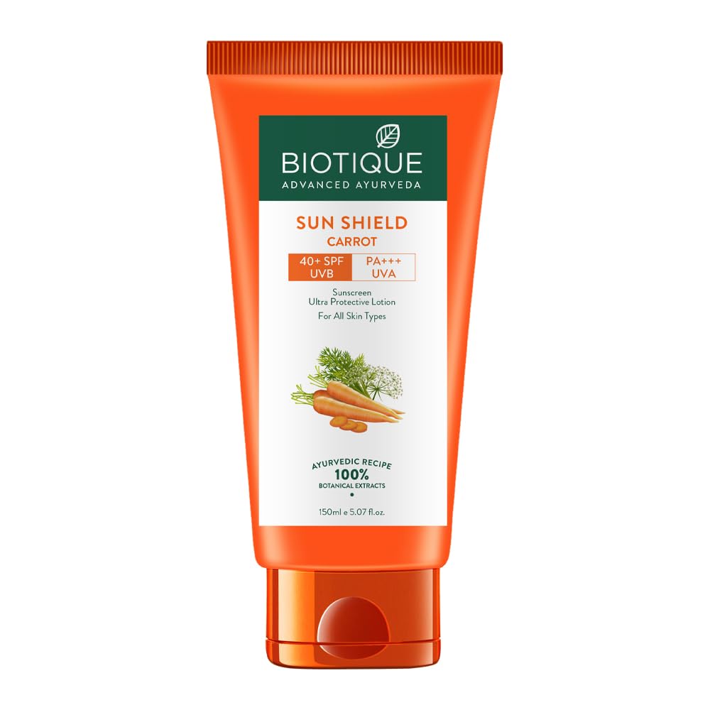 Biotique Bio Carrot Face & Body Sun Lotion | SPF 40 UVA/UVB Sunscreen | Prevents Ageing and Soothes Dry Skin| 100% Botanical Extracts | Suitable for All Skin Types | 190ml