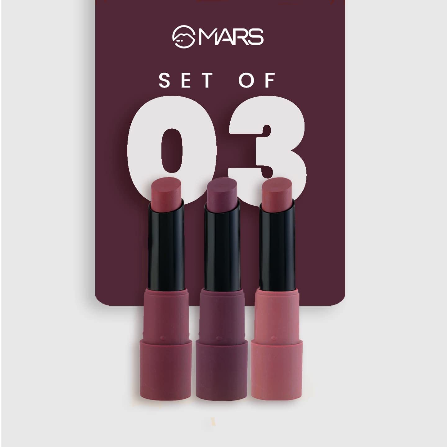 MARS Matte Box Set of 3 Lipsticks for Women | Long-Lasting | Smooth Finish | Moisturising | One Swipe Pigmentation (3x3.2 gm) (03-Plum)