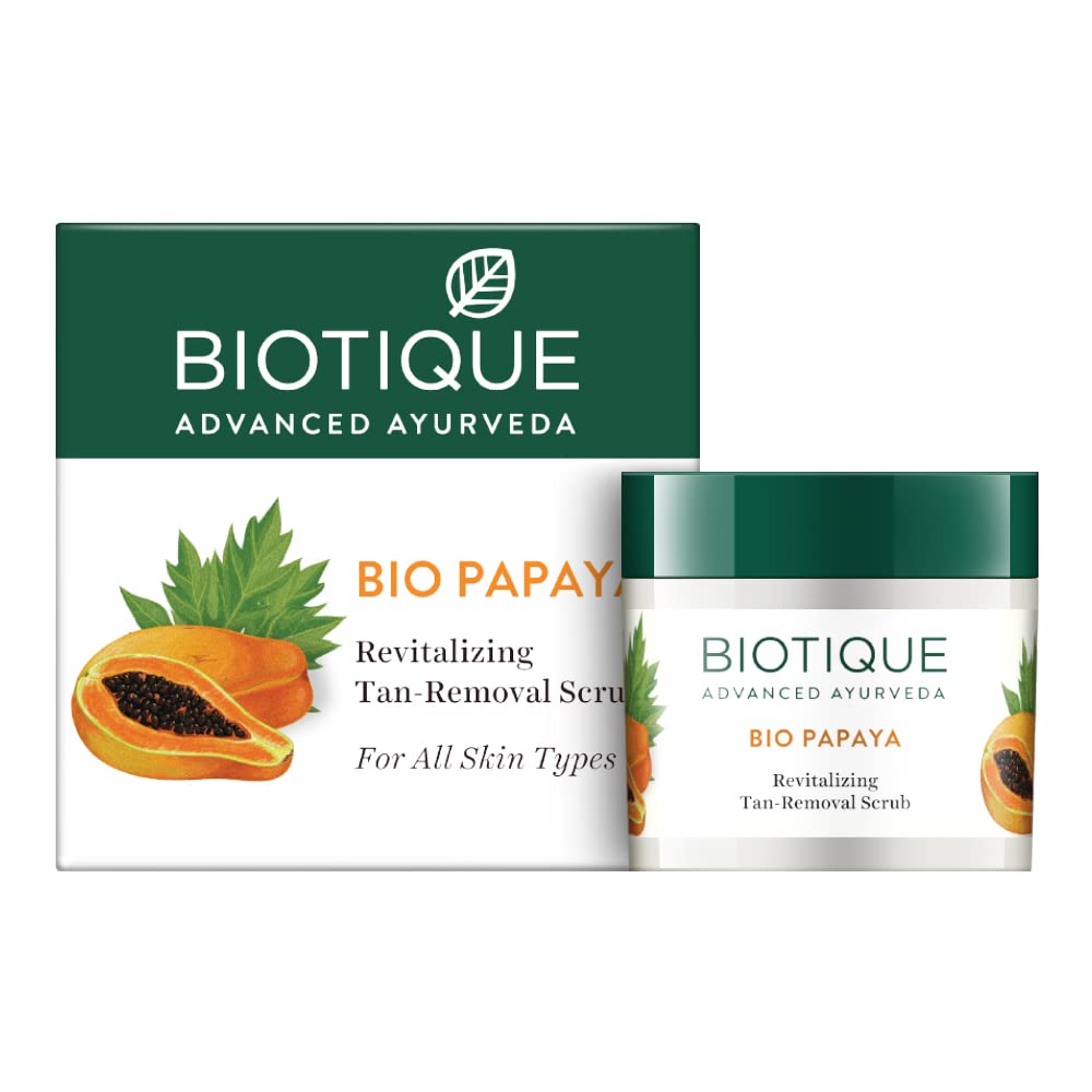 Biotique Papaya Tan Removal Brightening & Revitalizing Face Scrub | Gentle Exfoliation | Smooth and Clear Complexation | 100% Botanical Extracts| Suitable for All Skin Types | 235g