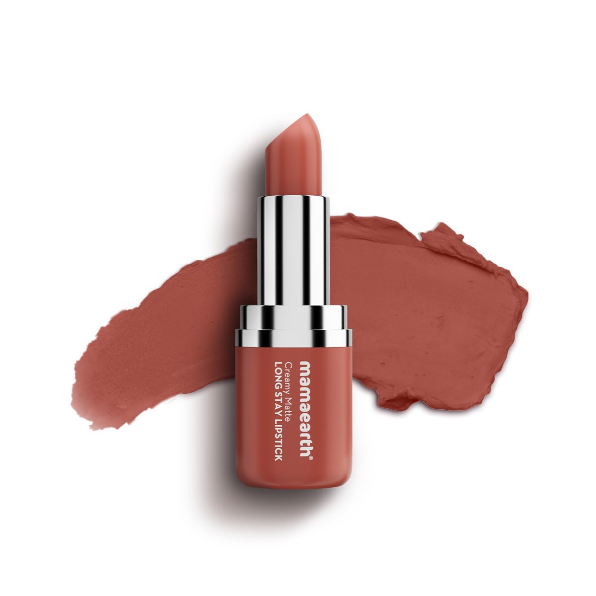 Mamaearth Creamy Matte Long Stay Lipstick with Murumuru Butter and Vitamin E for 8-Hour Long Stay (Flakeproof & Non-Drying | Intense Color Payoff) - 4.2g (Rose Nude)