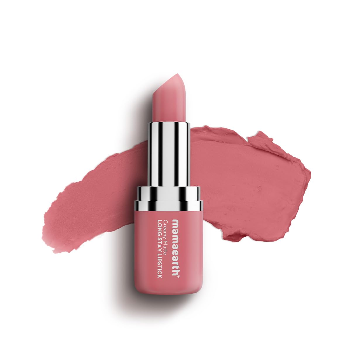 Mamaearth Creamy Matte Long Stay Lipstick with Murumuru Butter and Vitamin E for 8-Hour Long Stay (Flakeproof & Non-Drying | Intense Color Payoff) - 4.2g (Rose Nude)