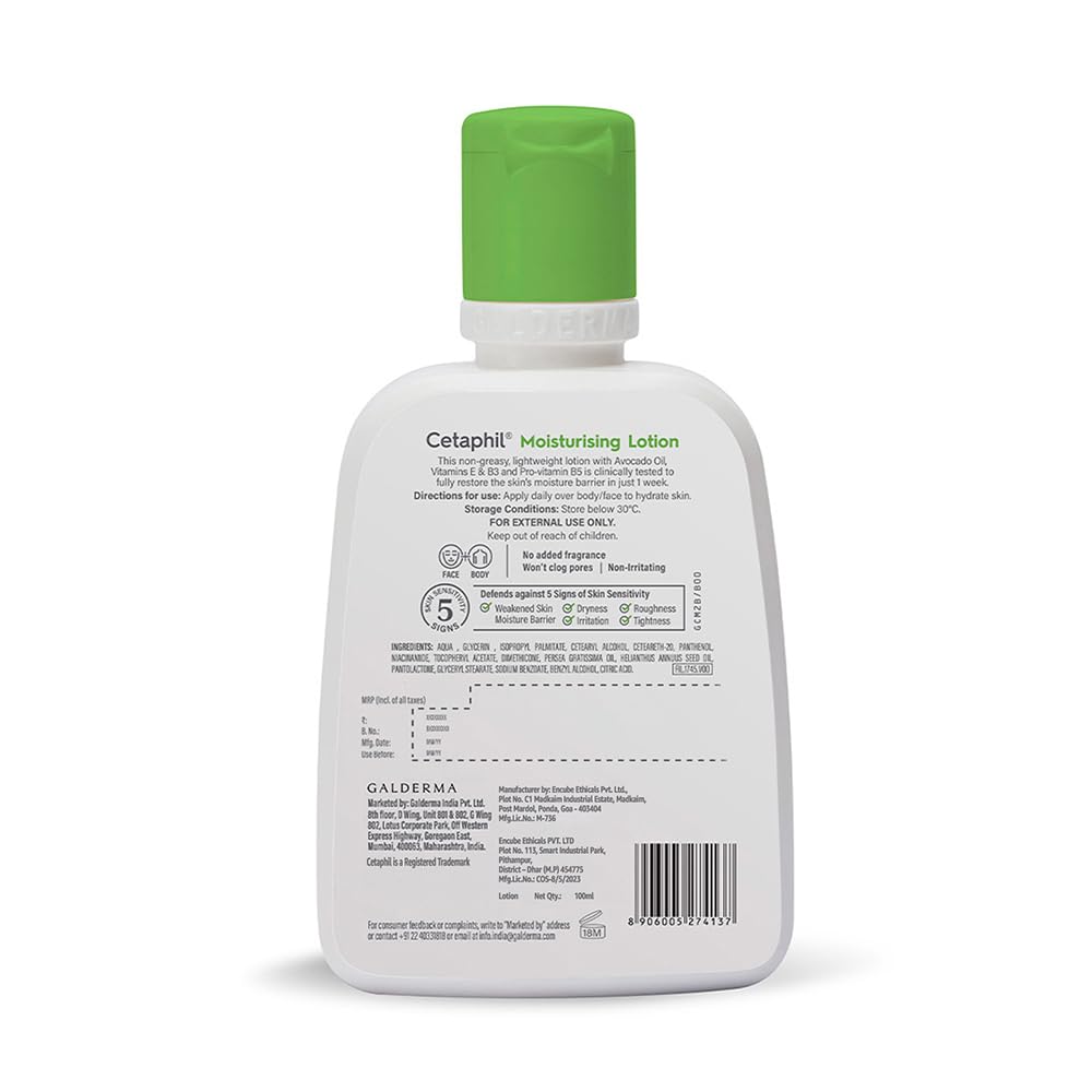 Cetaphil Moisturising Lotion 100 ml for Face & Body, Hydrating Moisturizer for Normal & Dry Skin, Dermatologist Recommended