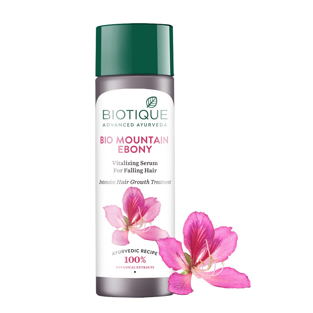 Biotique Bio Mountain Ebony Vitalizing Serum | Prevents Hair Fall & Soothes Scalp| Promotes Hair Growth | 100% Botanical Extracts | Suitable for All Skin Types | 120ml