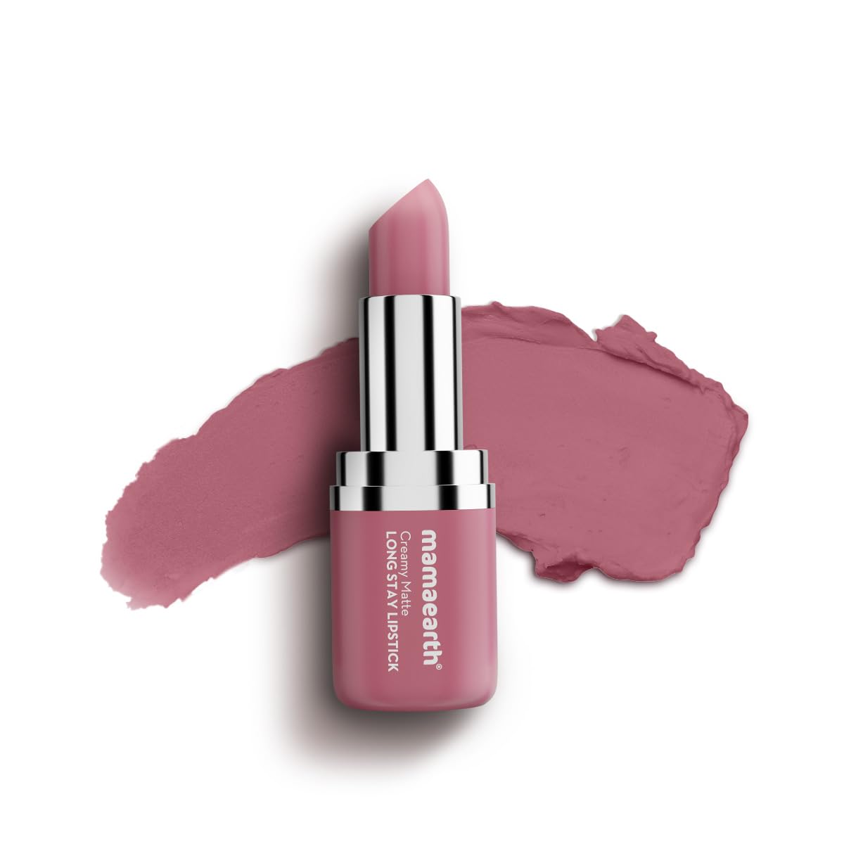Mamaearth Creamy Matte Long Stay Lipstick with Murumuru Butter and Vitamin E for 8-Hour Long Stay (Flakeproof & Non-Drying | Intense Color Payoff) - 4.2g (Rose Nude)