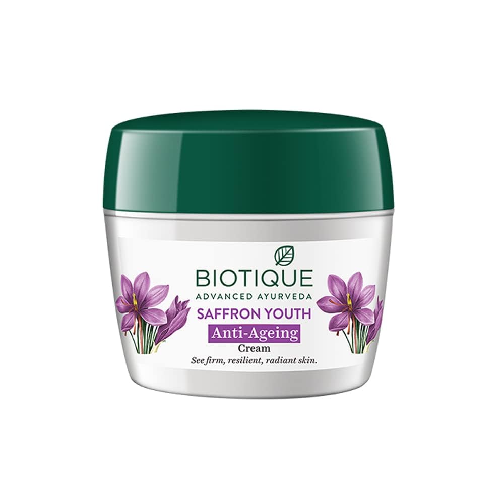 Biotique Bio Saffron Dew Youthful Moisturizer | Protects Skin Cells | Prevents Ageing and Retains Youthful Glow | 100% Botanical Extracts | Suitable for All Skin Types | 50g