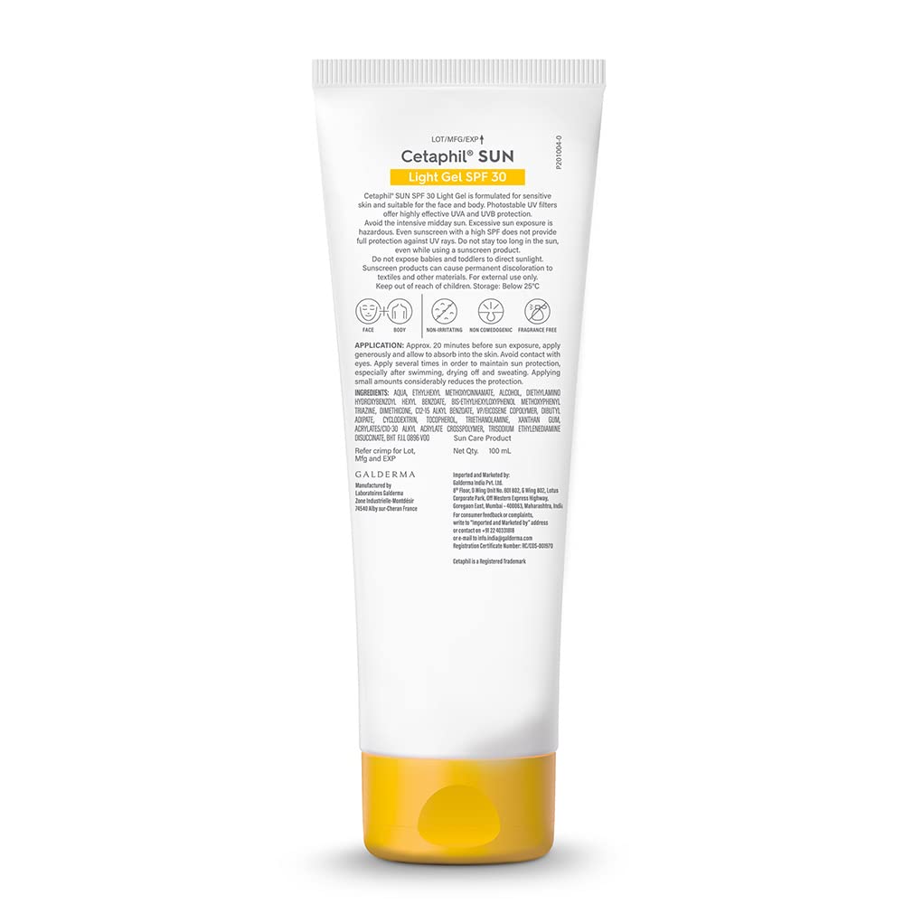 Cetaphil Sun Spf 30 Sunscreen Gel, White, Hydrate & Nourish With Chemical Free Sun Protection,100 ml