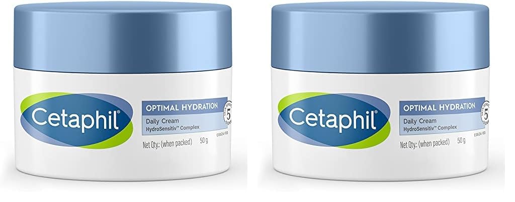 Cetaphil Optimal Hydration Daily Cream 50g | Lightweight Moisturizer & Fast Absorption | Hyaluronic Acid, Blue Daisy Extract, Niacinamide