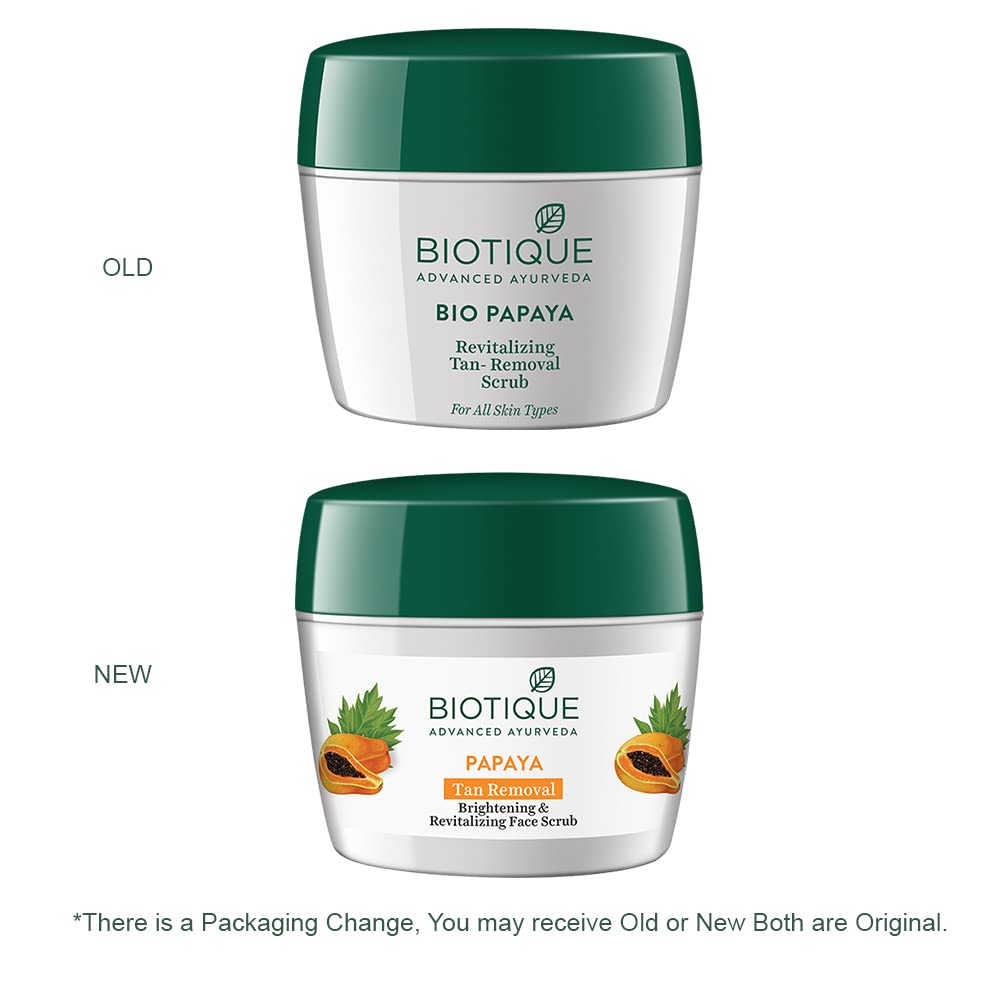 Biotique Papaya Tan Removal Brightening & Revitalizing Face Scrub | Gentle Exfoliation | Smooth and Clear Complexation | 100% Botanical Extracts| Suitable for All Skin Types | 235g