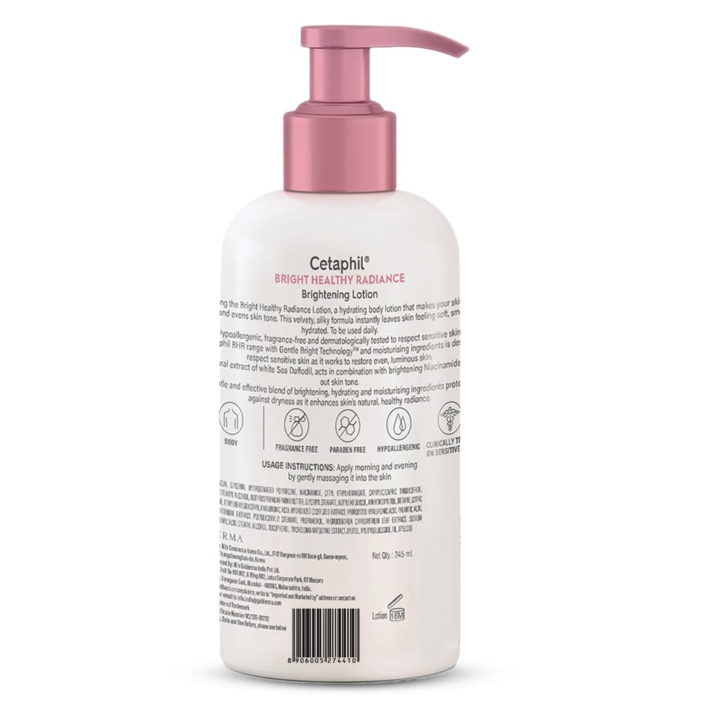Cetaphil Bright Healthy Radiance Brightness Lotion 245ml, Dermatologist Tested, Niacinamide & Sea Daffodil, Dark Spot Reduction, Even Skin Tone