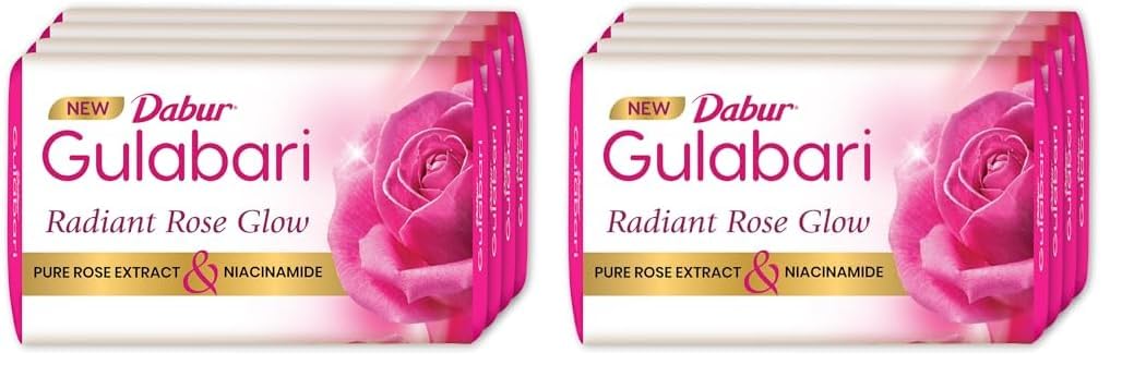 Dabur Gulabari Pure Rose Soap 150g (Pack of 4) | Moisturizing Bathing Soap for Radiant Glowing Skin & Body | Glycerine & Niacinamide | Long Lasting Fragrance | For Men & Women
