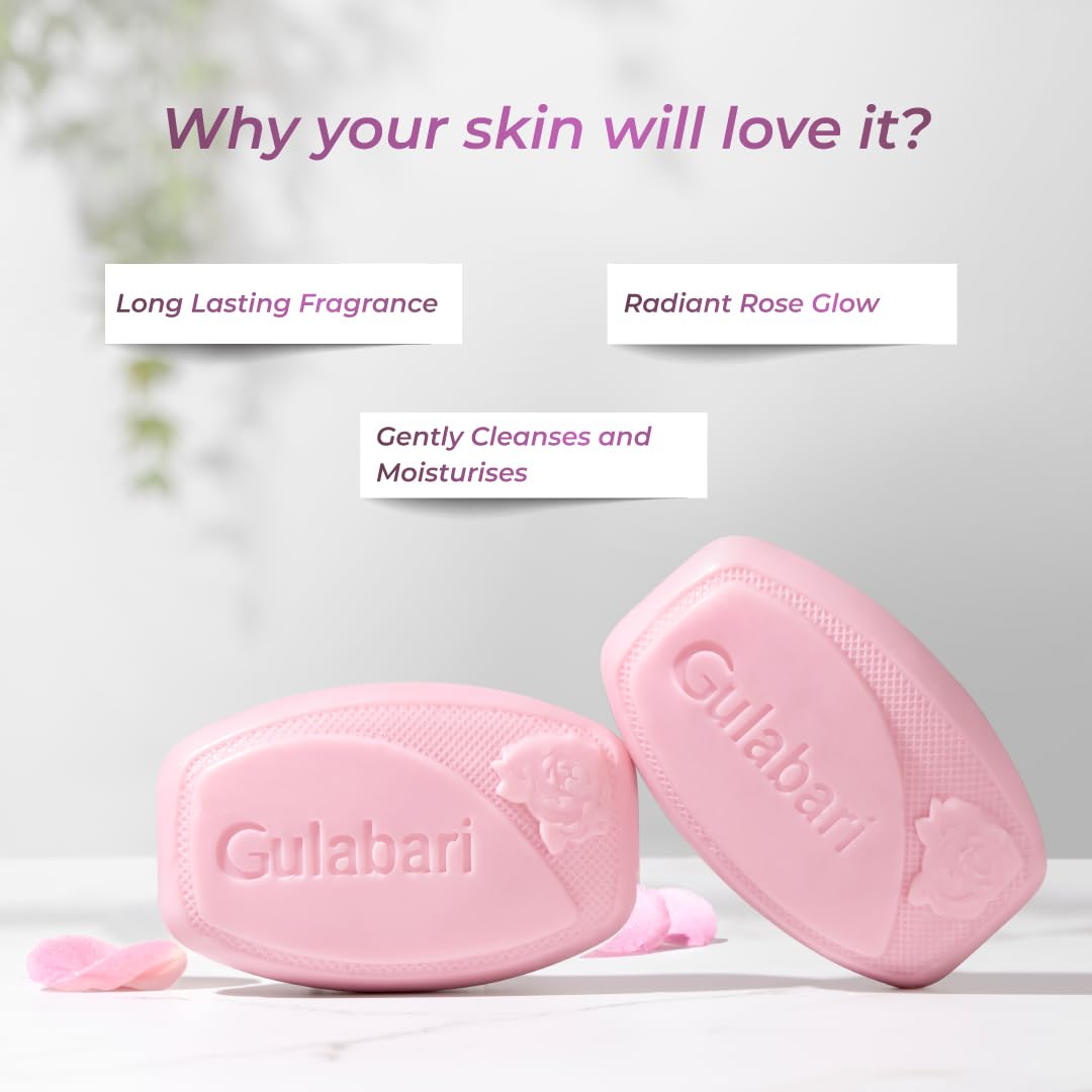 Dabur Gulabari Pure Rose Soap 150g (Pack of 4) | Moisturizing Bathing Soap for Radiant Glowing Skin & Body | Glycerine & Niacinamide | Long Lasting Fragrance | For Men & Women