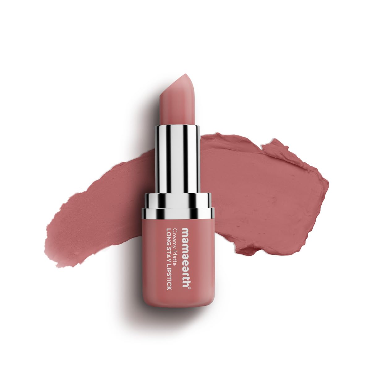 Mamaearth Creamy Matte Long Stay Lipstick with Murumuru Butter and Vitamin E for 8-Hour Long Stay (Flakeproof & Non-Drying | Intense Color Payoff) - 4.2g (Rose Nude)