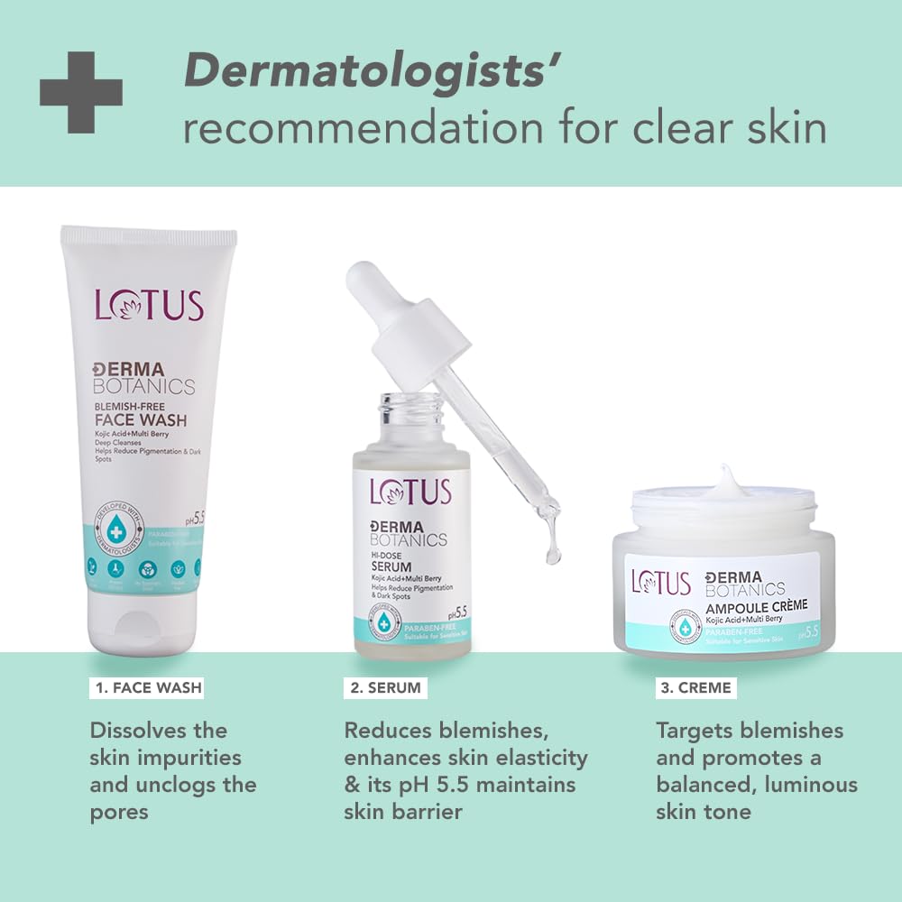 LOTUS Derma Botanics Hi-Dose Serum 28ml, Blemish Free Facewash 100g, 2 Items
