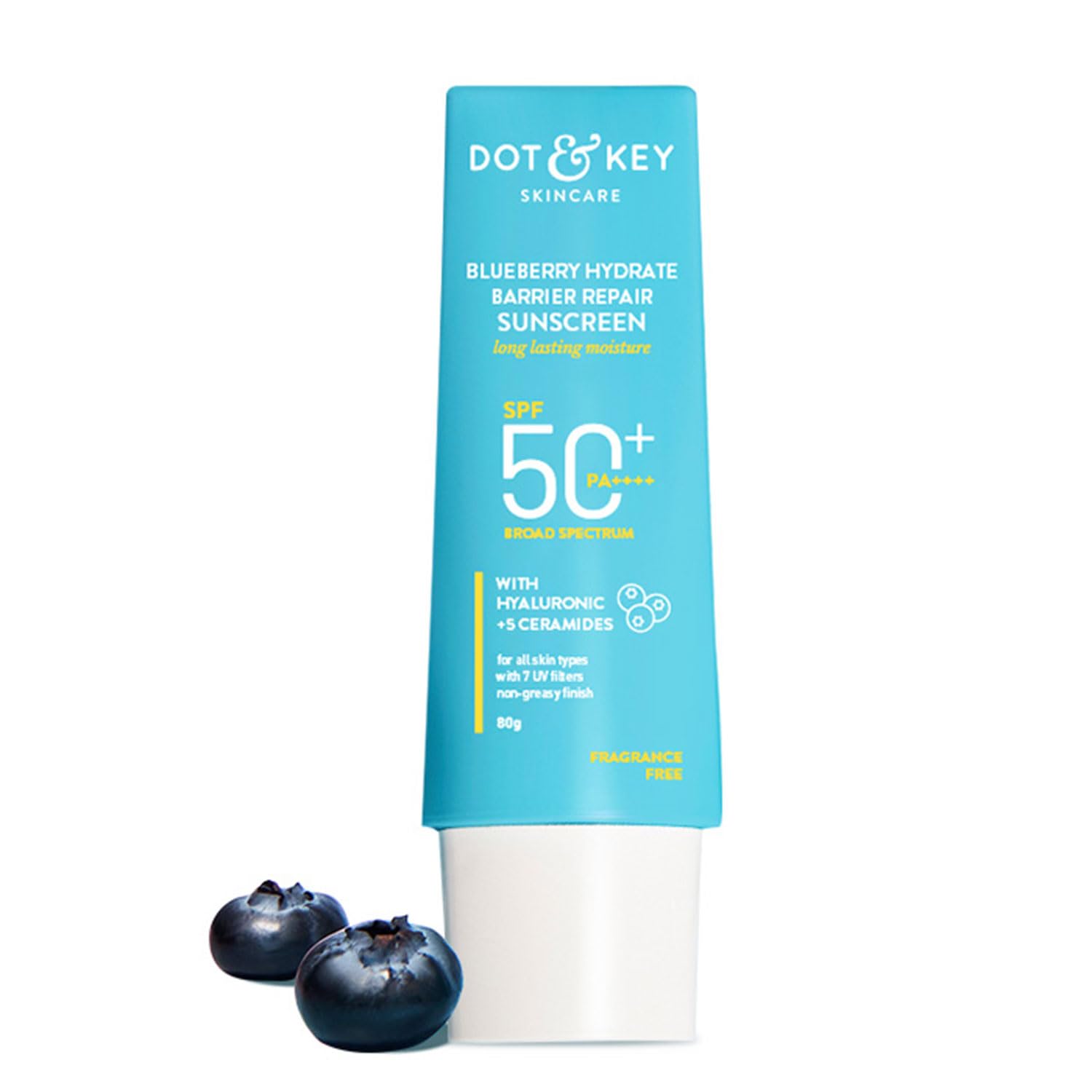 Dot & Key Blueberry Hydrate Barrier Repair Sunscreen Spf 50+,Pa++++|For Dry&Sensitive Skin|Non - Greasy Finish|No White Cast|Uv & Blue Light Protection|Broad Spectrum|For Women&Men|50G, 1 Count