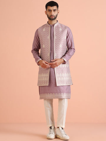 KISAH Ethnic Motifs Woven Design Regular Kurta & Trousers With Nehru Jacket