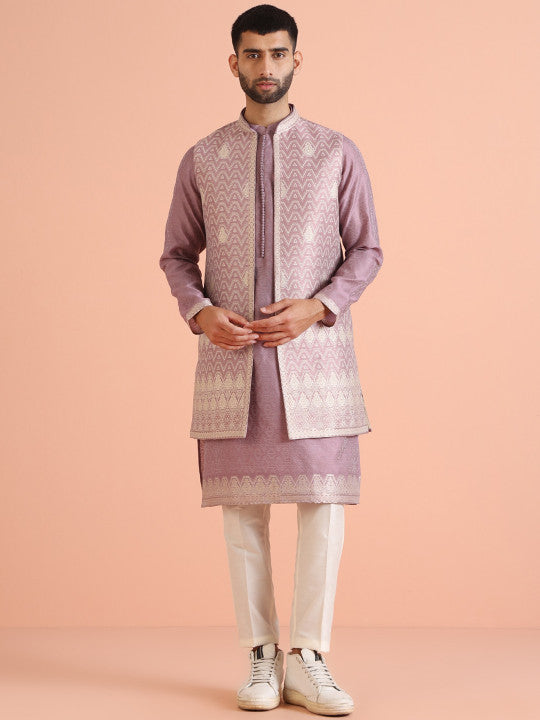 KISAH Ethnic Motifs Woven Design Regular Kurta & Trousers With Nehru Jacket