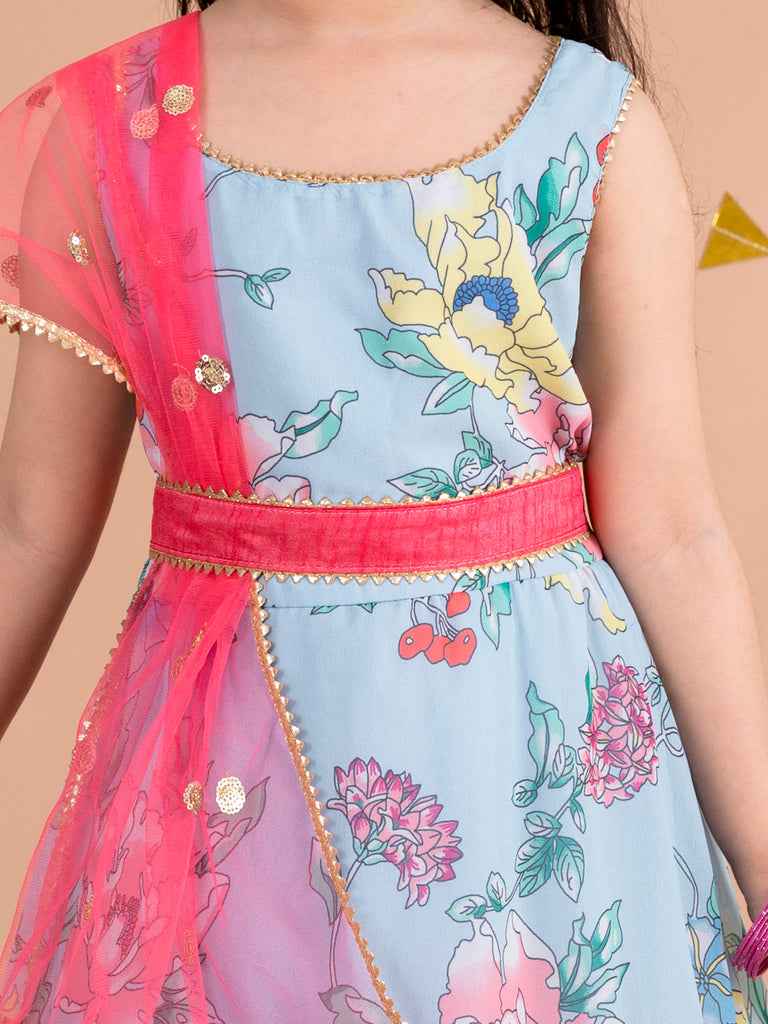 Pspeaches Floral Print A-Line Ethnic Dress (IW-Bluedigital)